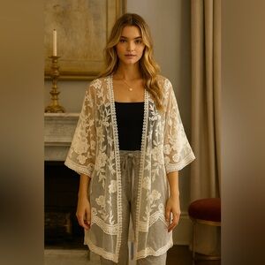 Cielo Blu Sheer Lace Bohemian Kimono